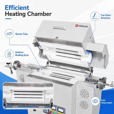 TENCAN TC-12NRT درجة حرارة عالية 1200C مختبر فرن أنبوبي فراغ MOSI2 عنصر التدفئة عالية النقاء مادة الكوارتز/الألومينا