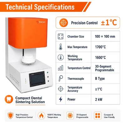 TENCAN TC-BDF-1L 1700C مختبر الأسنان زيركونيا فرن صناعة البورسلين 1C الدقة MoSi2 عناصر التدفئة للأسنان